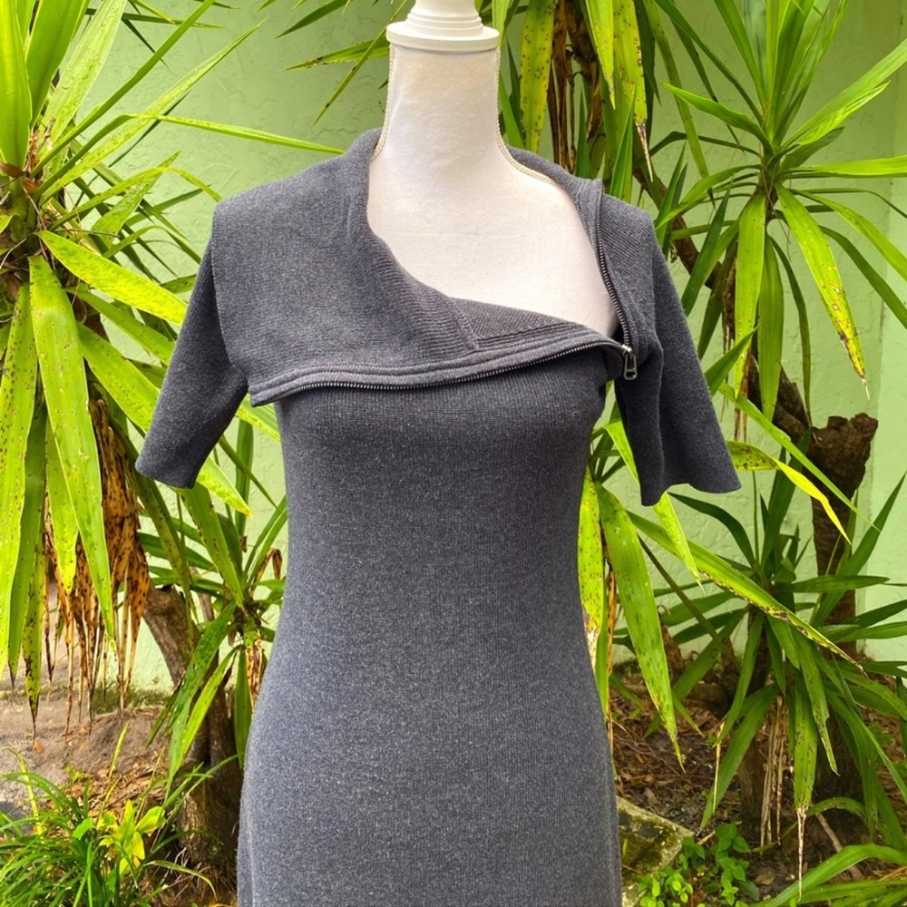 Gray Short Sleeve Sweater Dress